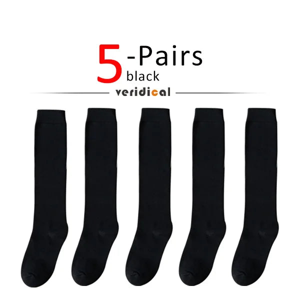 Solid Cotton Thigh High Socks
