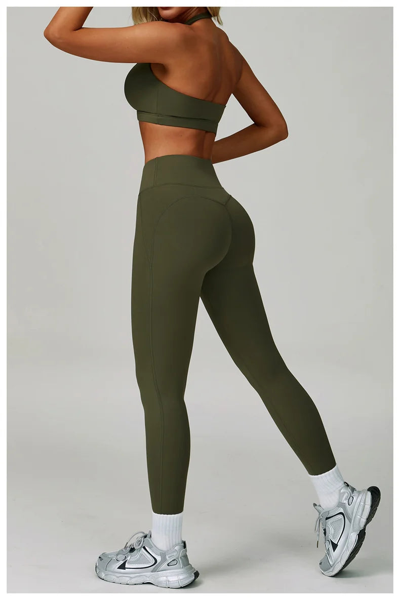 TRY TO BN Gym Sets Woman 2 Piece Yoga Backless Top Women's Tracksuit High Waisted Leggings Butt Lifting Fitness Workout Clothes