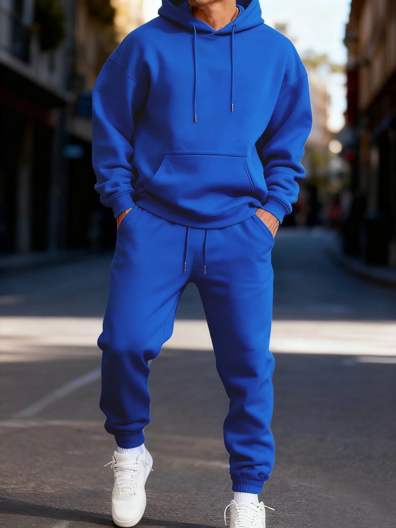 Man Hoodie Set Winter Solid Color Two Pices Sets Long-Length Street Clothes Casual Sports Sweatpant Hoody Unisex Fashion Suit