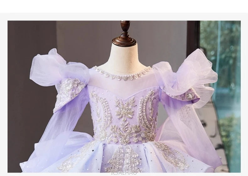 Wed Dress 2024 Flower Girl Wedding Dresses Costume Children Girls Birthday Party Princess Gown Vestido Kids Host Piano Outfit