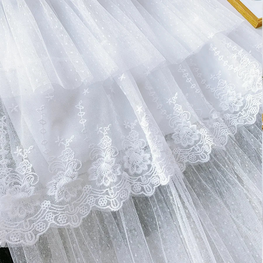 Women Skirts Cake-Style Skirt Spring Summer Fashion Lace Skirts Ladies High-Waisted Slimming Long Lace Skirt Elegant Tulle Skirt