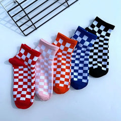Unisex Korean Checkerboard Ankle Socksv