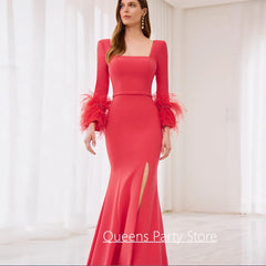 Elegant Feathered Mermaid Wedding Gown