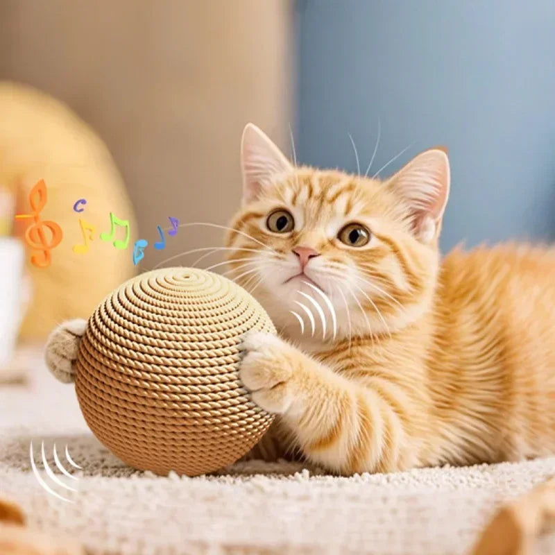 Large Sisal Cat Ball Toy, Interactive Self-Amusing Scratcher, Chew & Teeth Cleaning Toy for Kittens, Indoor Cats