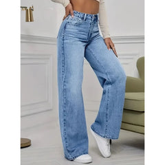 Spring and Autumn New Sky Blue Jeans for Women, Water Washed, Loose, Casual, Wide Legs, Comfortable, Vintage Pants