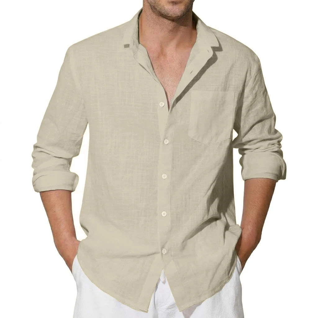 Men's Long Sleeve Cotton Shirts Luxury Linen T Shirts Breathable Elegant TShirts Men's Shirts for Men Hawaiian Tshirt Lapel Tee