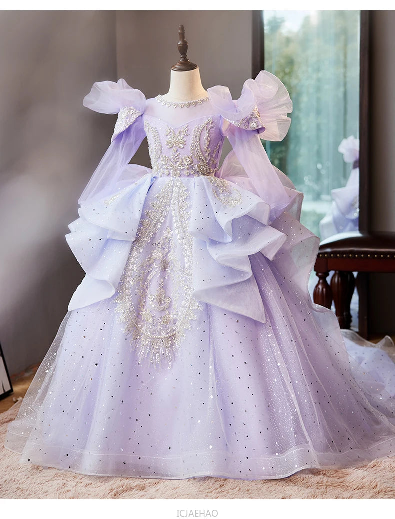 Wed Dress 2024 Flower Girl Wedding Dresses Costume Children Girls Birthday Party Princess Gown Vestido Kids Host Piano Outfit