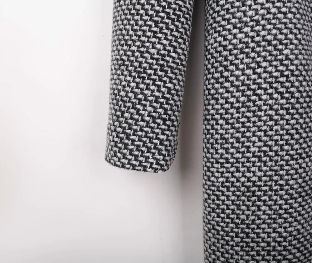 Women's Woolen Coat  Arrive European Female Spring European Leg Houndstooth Windbreaker Jacket Plus Size Long Winter Coat