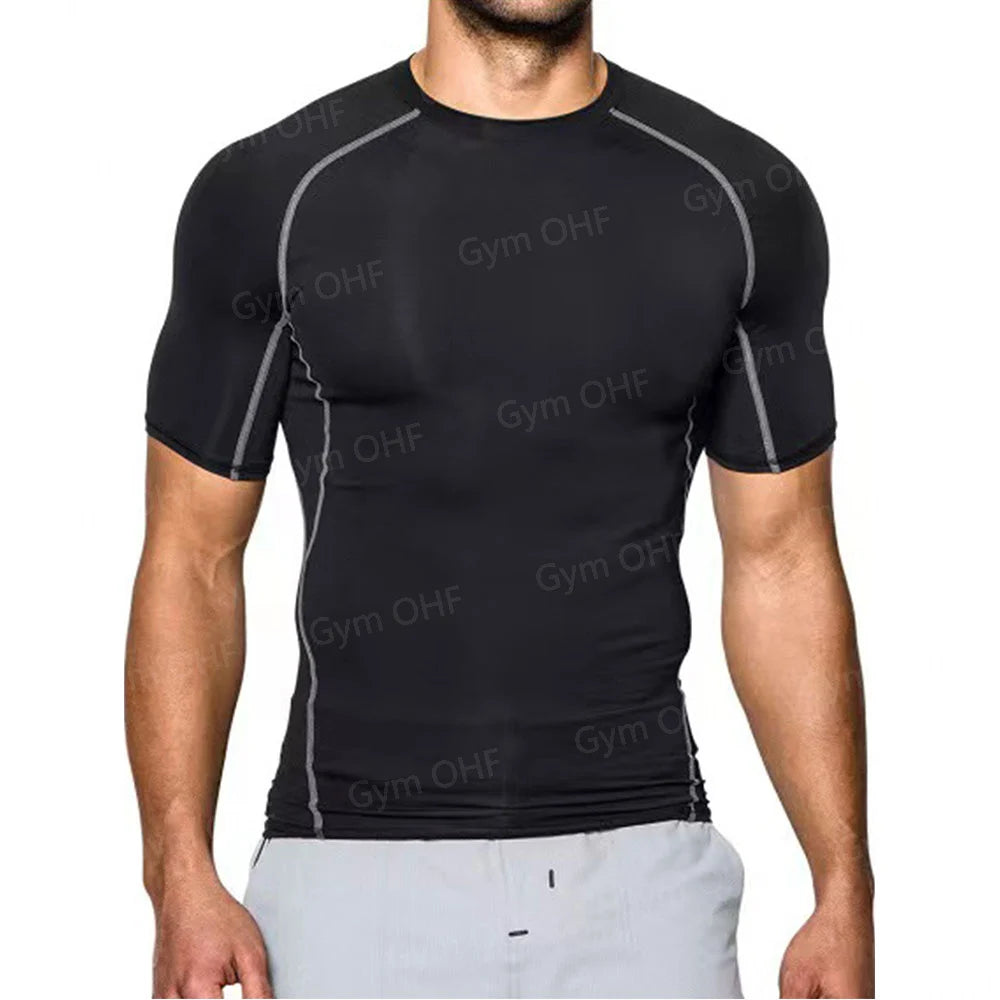 Gym Fitness T Shirt Men's Short Sleeve Summer Boxing Jersey Legging Men Rashguard Compression Pants Quick Dry Tight T-Shirts Men