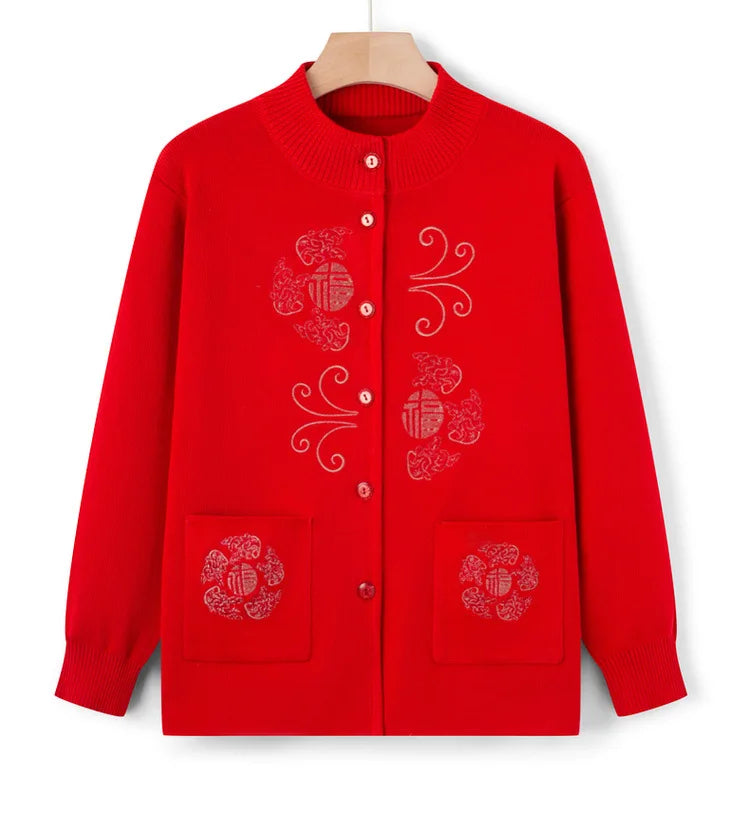 Women Winter Coats Vintage Printed Knitted Cardigan Sweater Female Jacket Spring Autumn Outerwears Top Wool Knitwear Coat