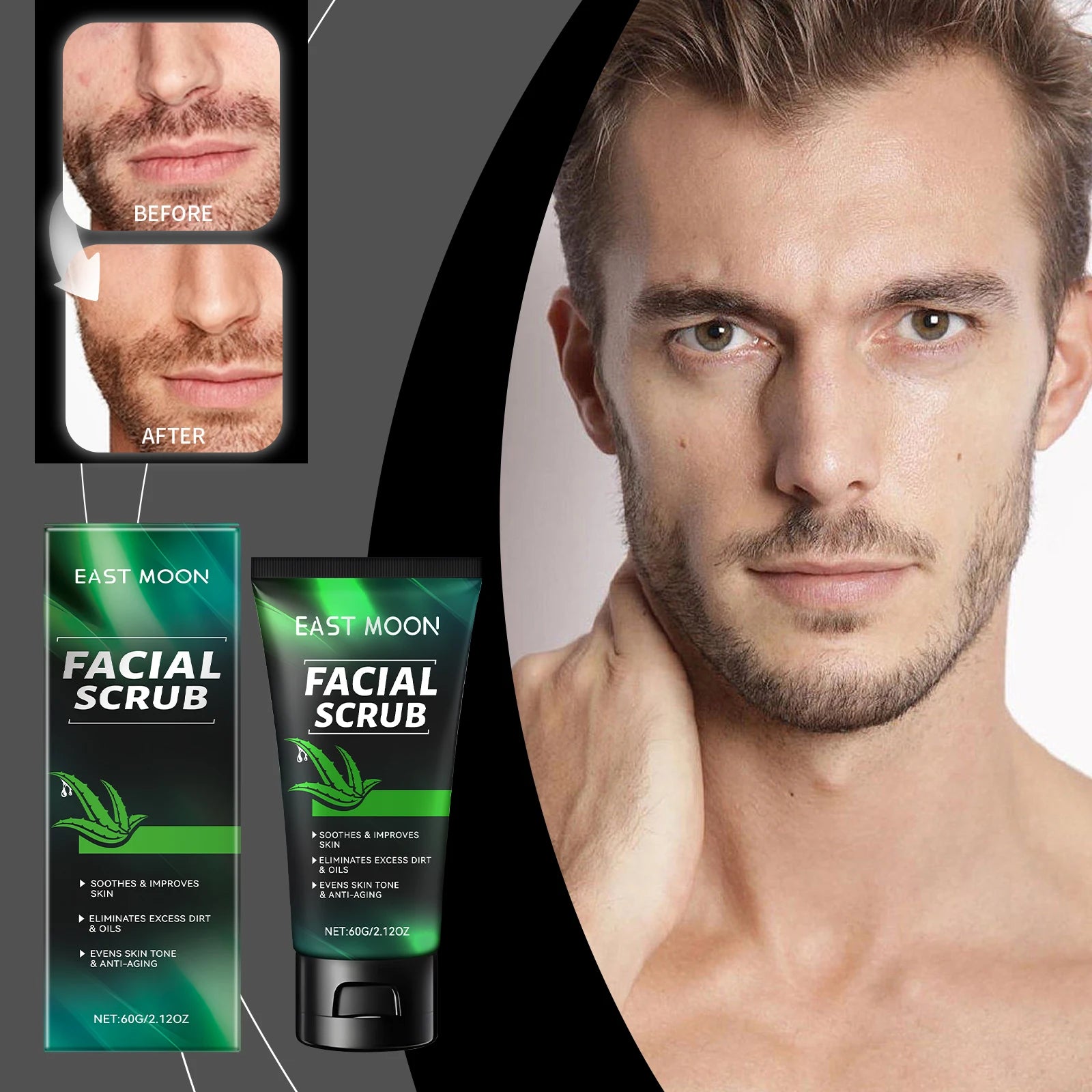 Men's Deep Cleansing Facial Scrub Non-Tight Exfoliating Skin Refreshing Face Care for Men