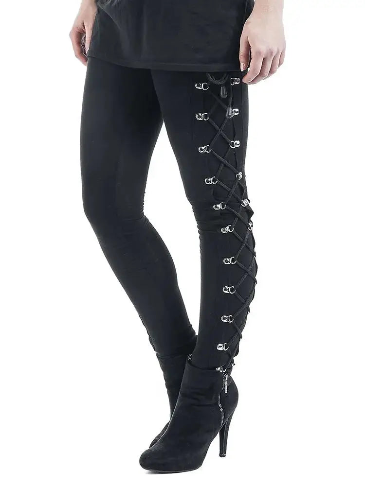 Gothic Leggings Black Vintage Women Punk Lace Up Bottoms Steampunk Pants Leggins Mujer Women Long Pencil Pants Trousers