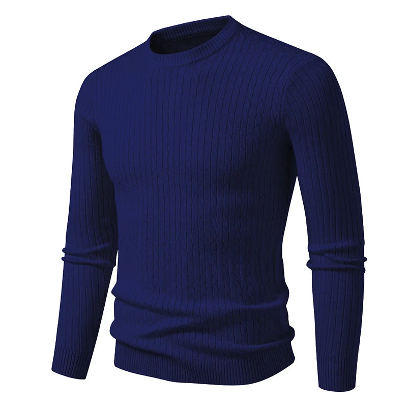 Autumn Mens Crew Neck Sweaters Long Sleeve Lightweight Knit Ribbed Dress Pullover Sweaters Outdoor Casual Twist Cable Sweaters