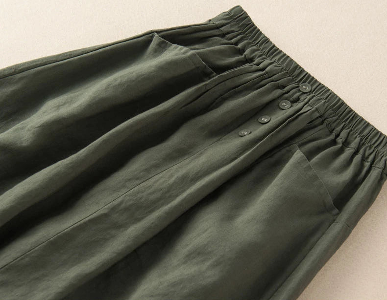 Women's Skirt Cotton Linen Casual Straight Skirts Woman Fashion 2026 Summer Loose Solid Color Button Long Skirts for Women
