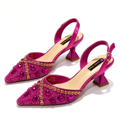 Pointed Toe High Heels Shoes and Matching Bag Set Women Fashion PU Leather Pumps Shoulder Bag Party Wedding Dress Footwear Handb