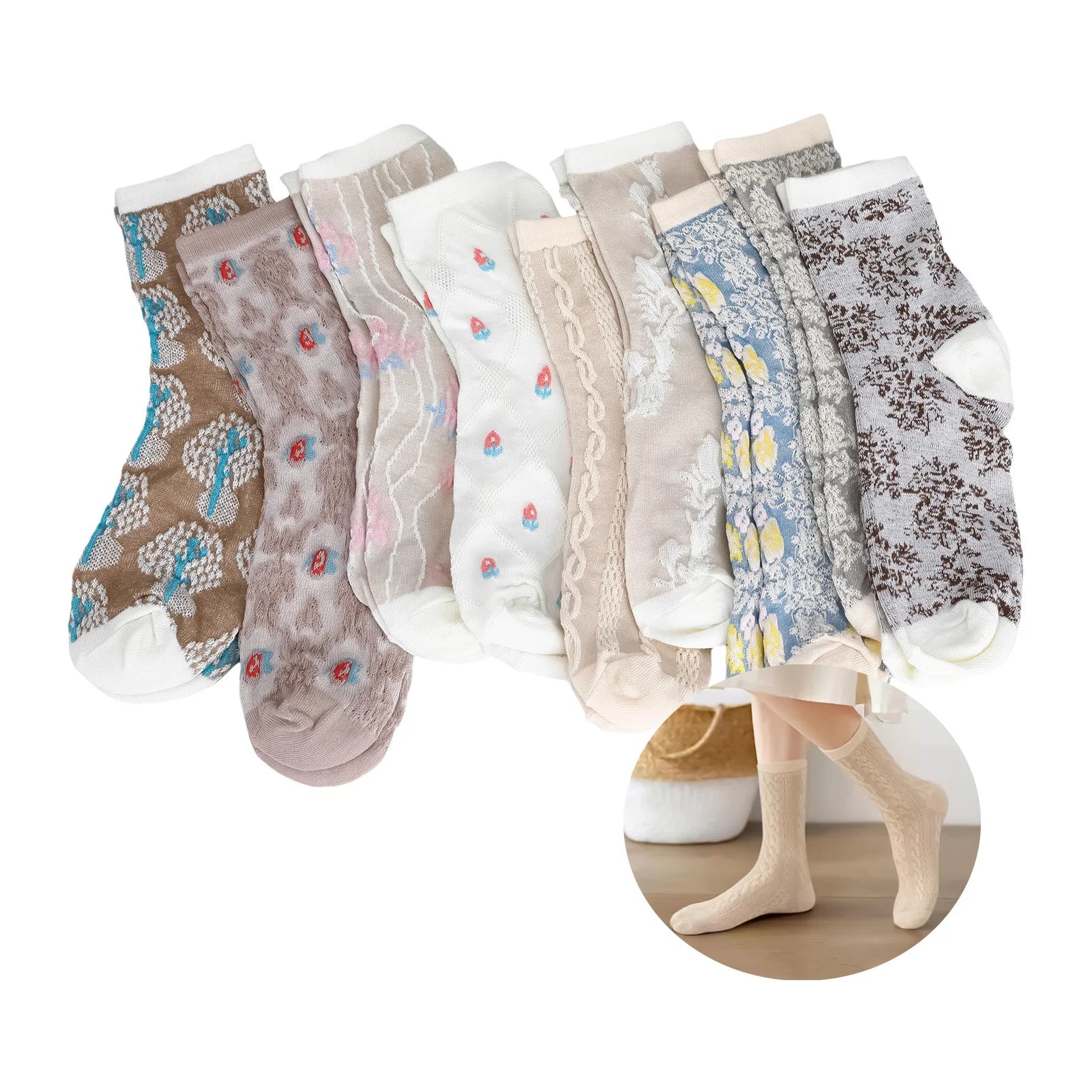 Colorful Floral Calf Socks Set