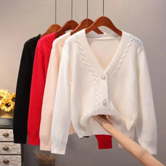 Red Knit Button Cardigan Sweater
