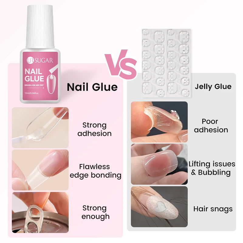 UR SUGAR 10ML Nail Glue No Need Lamp False Nail Tips Gel Cured Clear Color Nails Tools Super Strong Acrylic Tips Rhinestone Bond