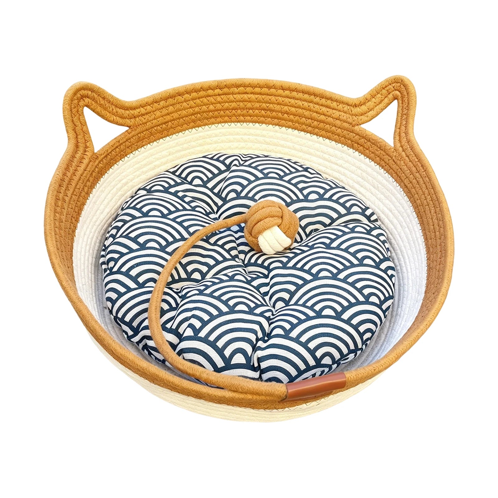 Pet Cat Bed Round Hand Woven Rattan Wear-resistant Cat Bed Summer Pet Bed Indoor Sleeping House Pet Products Accessories