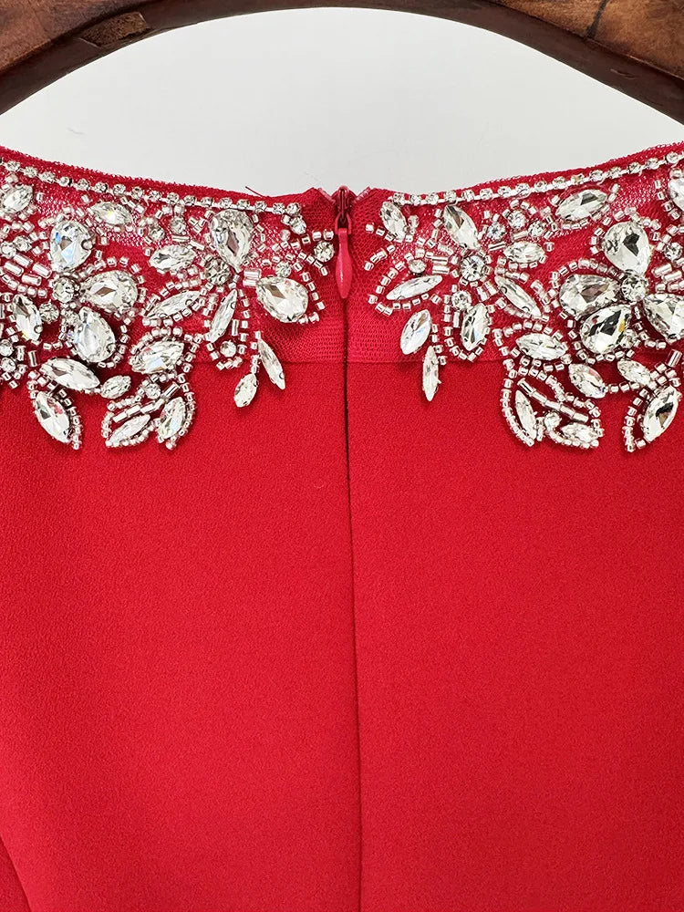 Elegant Beaded Straight Midi Dress