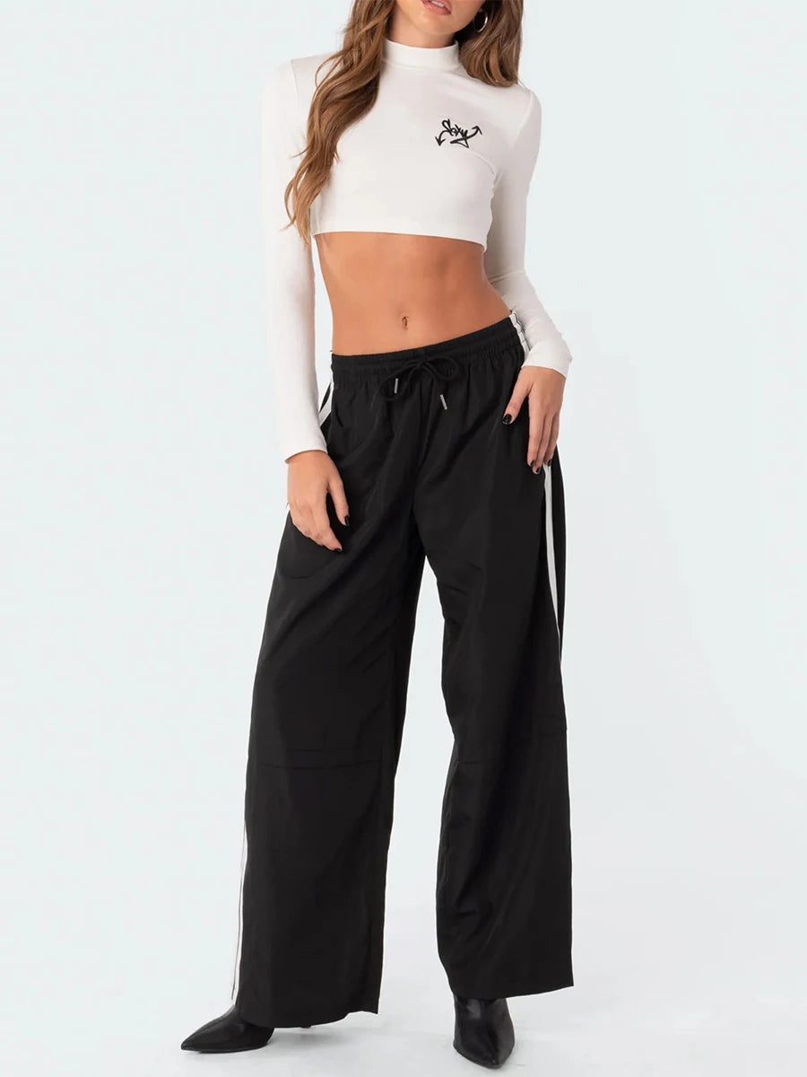 Striped Drawstring Casual Cargo Pants