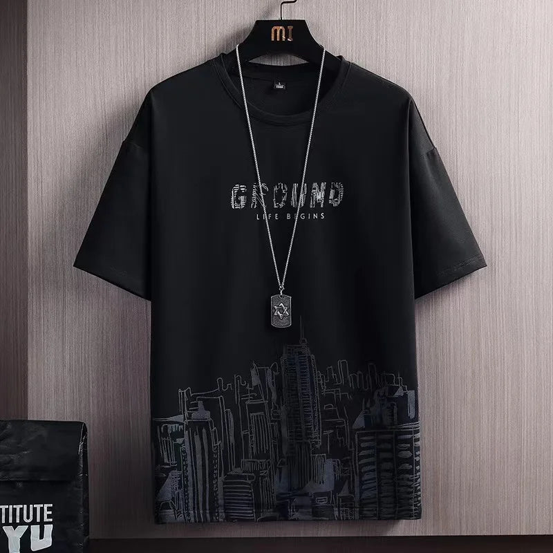 2023 Summer Men's Tracksuit 2 Piece Set Fashion Casual Solid Short-Sleeved T-Shirt and Shorts Sport Suit Breathable Man Clothing