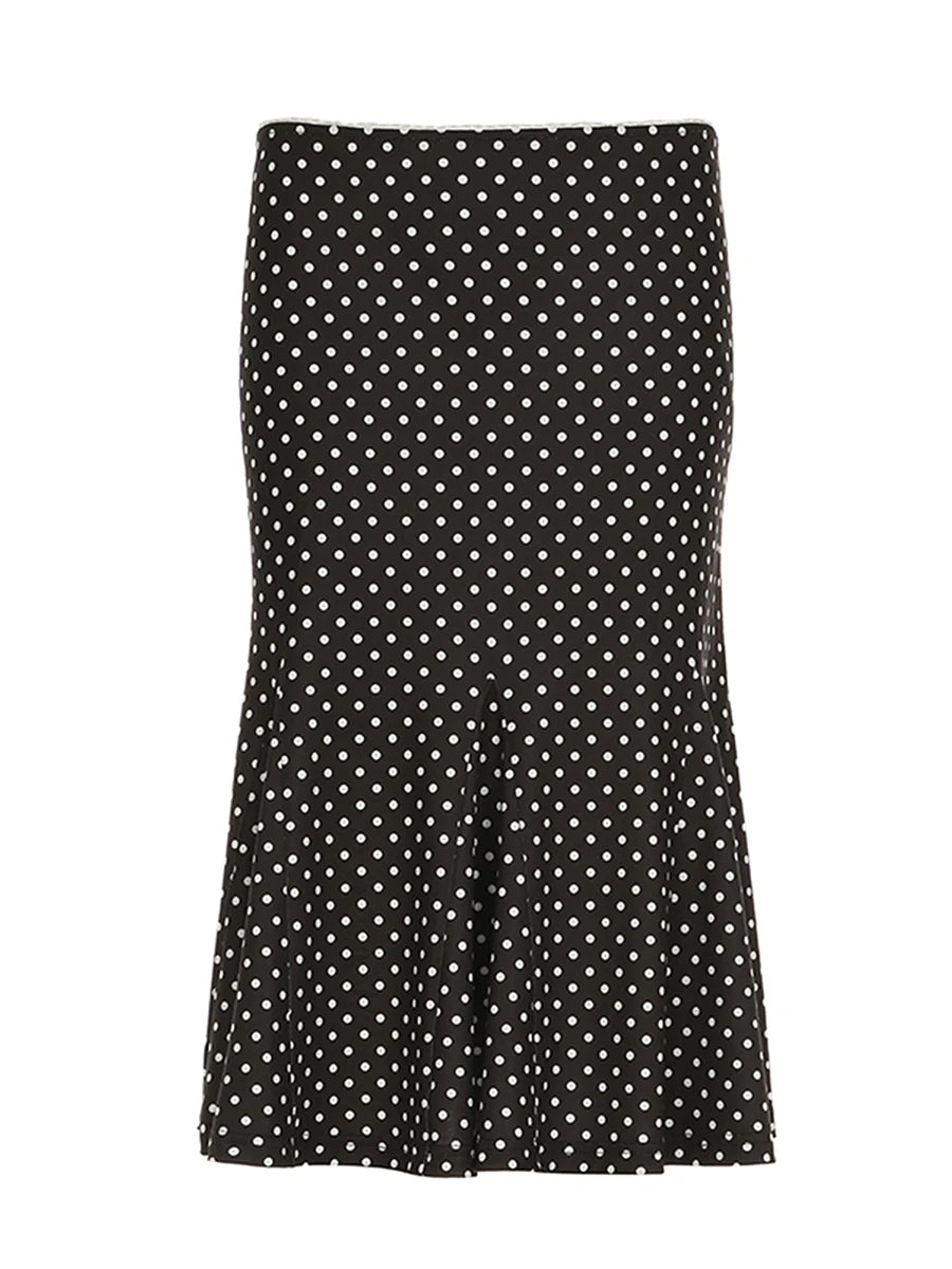 Dot Print Low Waist Skirts Spring Summer Vintage Casual Skirts Women Fashion Midi Skirts