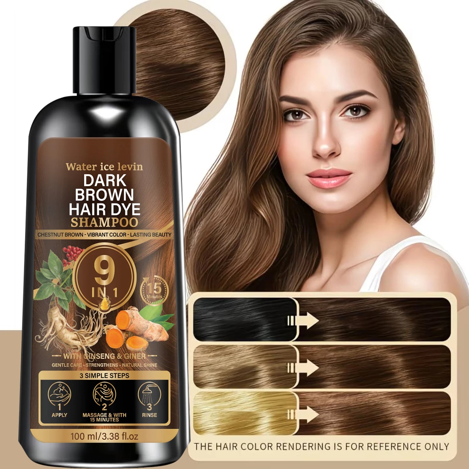 Unisex 9‑in‑1 Dark Brown Hair Care Shampoo Herbal Formula Nourish Scalp Long‑Lasting Hair Shine Daily Gentle Hair Cleanser