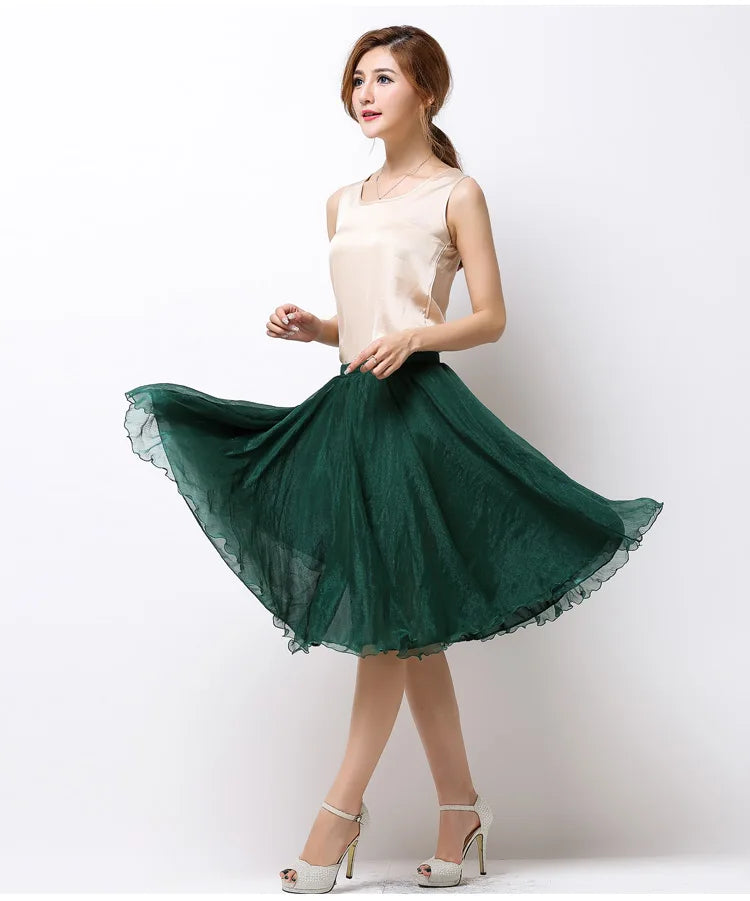 Silk Pleated High Waist Midi