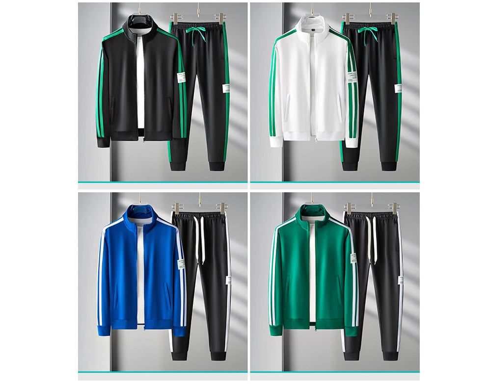 Autumn Mens Sportswear Suits Fashion Tracksuit 2 Piece Sets Jacket+Pants Sweatsuit Man Outdoor Joggers Running Sports Suits 5XL