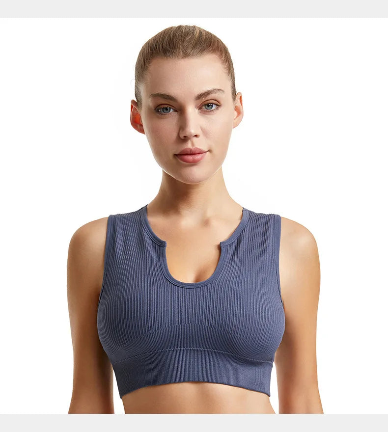 Women's Sleeveless Sports Bra Navel-Leaking with A Chest Pad  Highly Elastic Vest Sexy Stretchy Breathable Bra