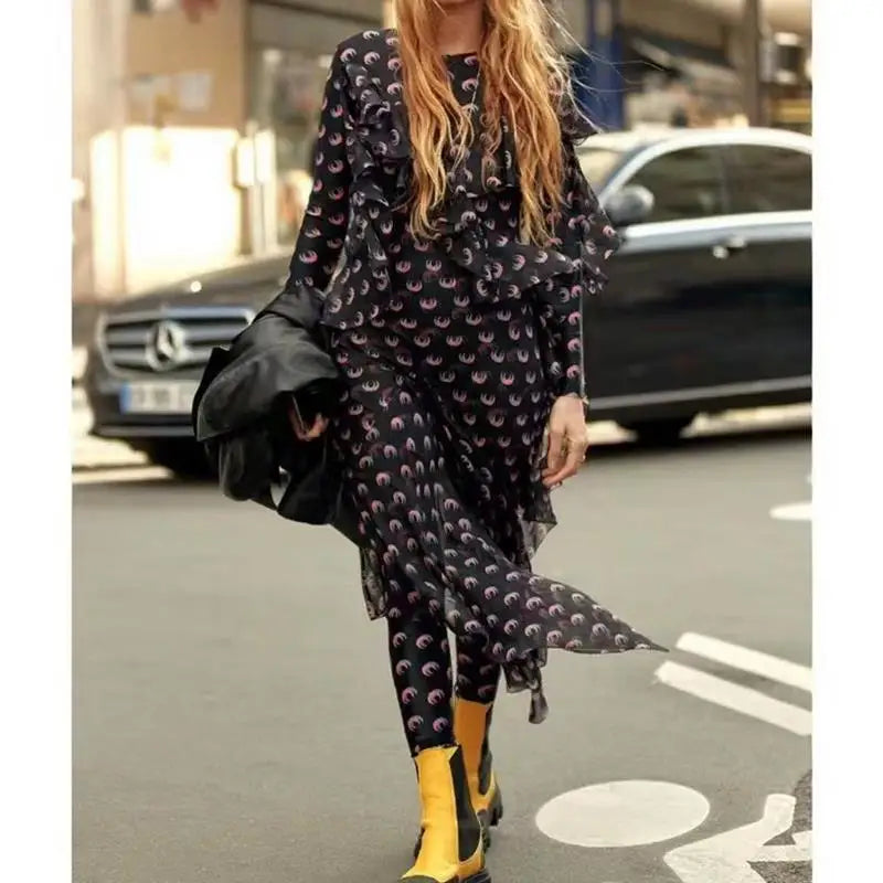Women Jumpsuit Y2K Streetwear Moon Print Jumpsuit Elastic Long Sleeve Round Neck Autumn Sexy Fashion Bodysuit