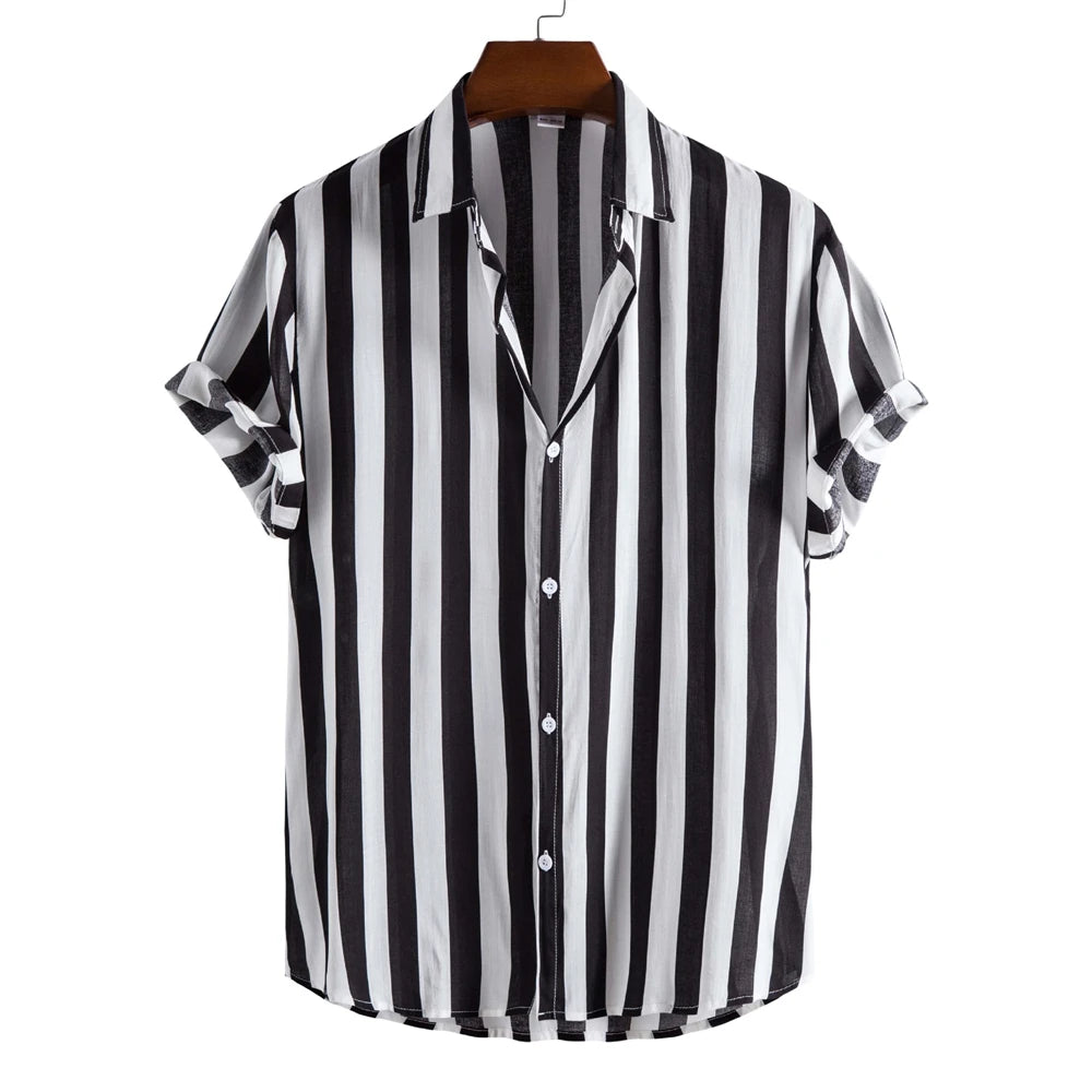 Striped Hawaiian Casual Shirt Men