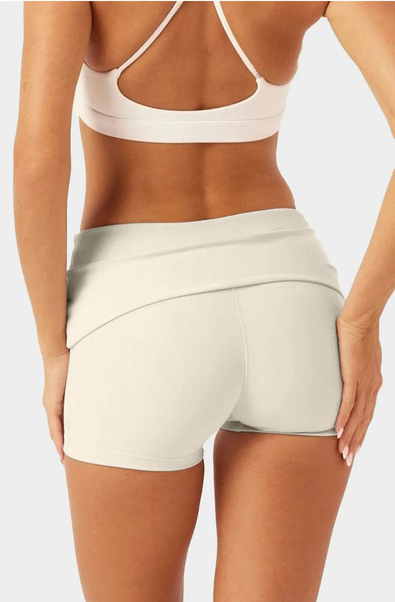 C-B Women's Yoga Set: Long-sleeved V-neck T-shirt & High-waisted Cuffed Shorts & Leggings, Suitable for Gym Workouts.