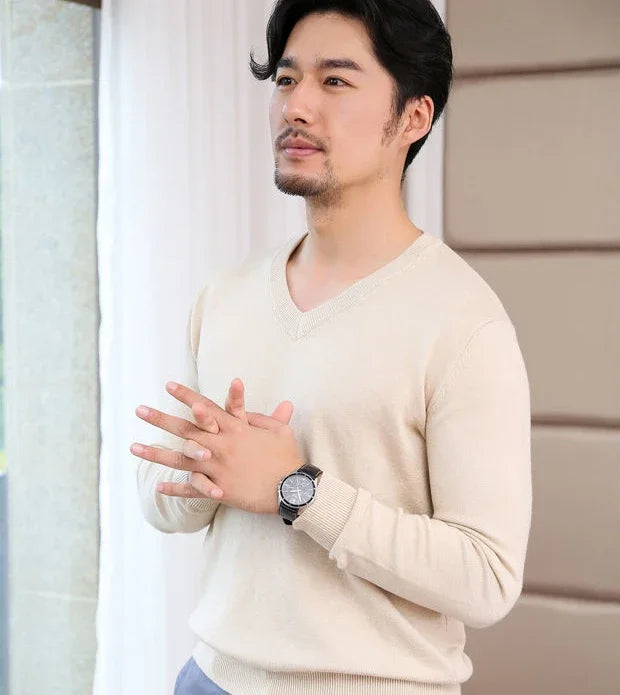 Thick Solid V-Neck Pullover