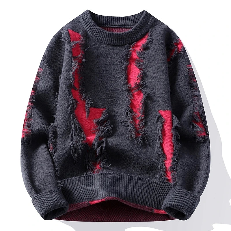 2026 Winter Fashion worn‑out design Sweater Men Casual Knit Pullovers Mens Thick Warm Loose Knitted Sweaters Streetwear Man