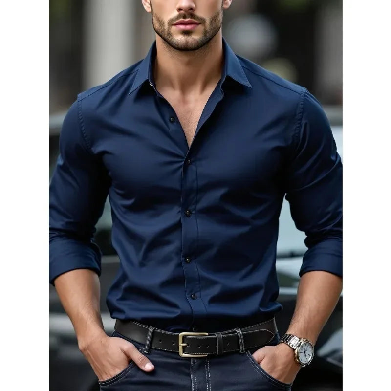 Smart Casual Elastic Shirt Men
