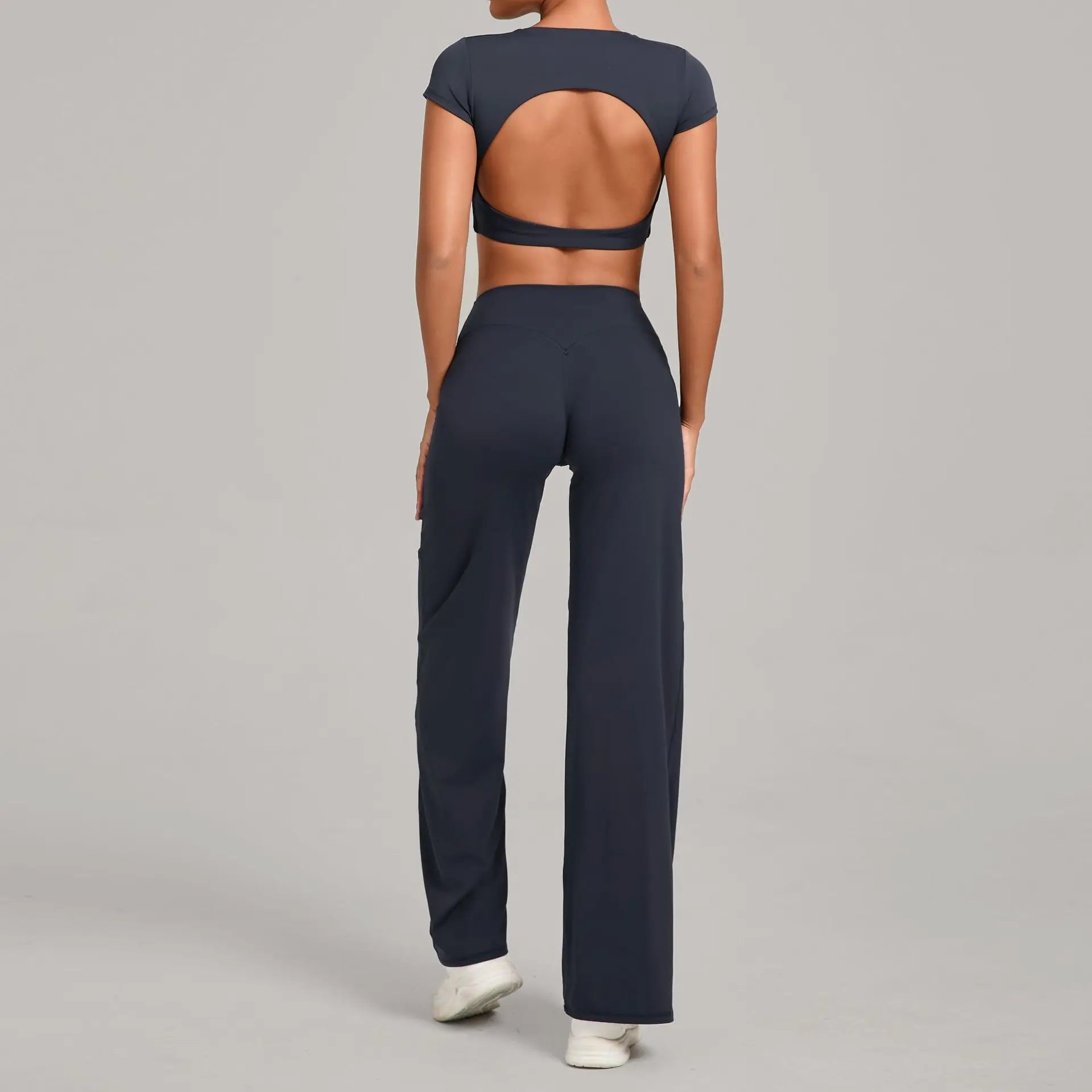 2PCS Yoga Set Women Yoga Pant Workout Tracksuit Sportswear Gym High Waist Straight Leg Bottoms Fitness Bta Sports Suit XP01