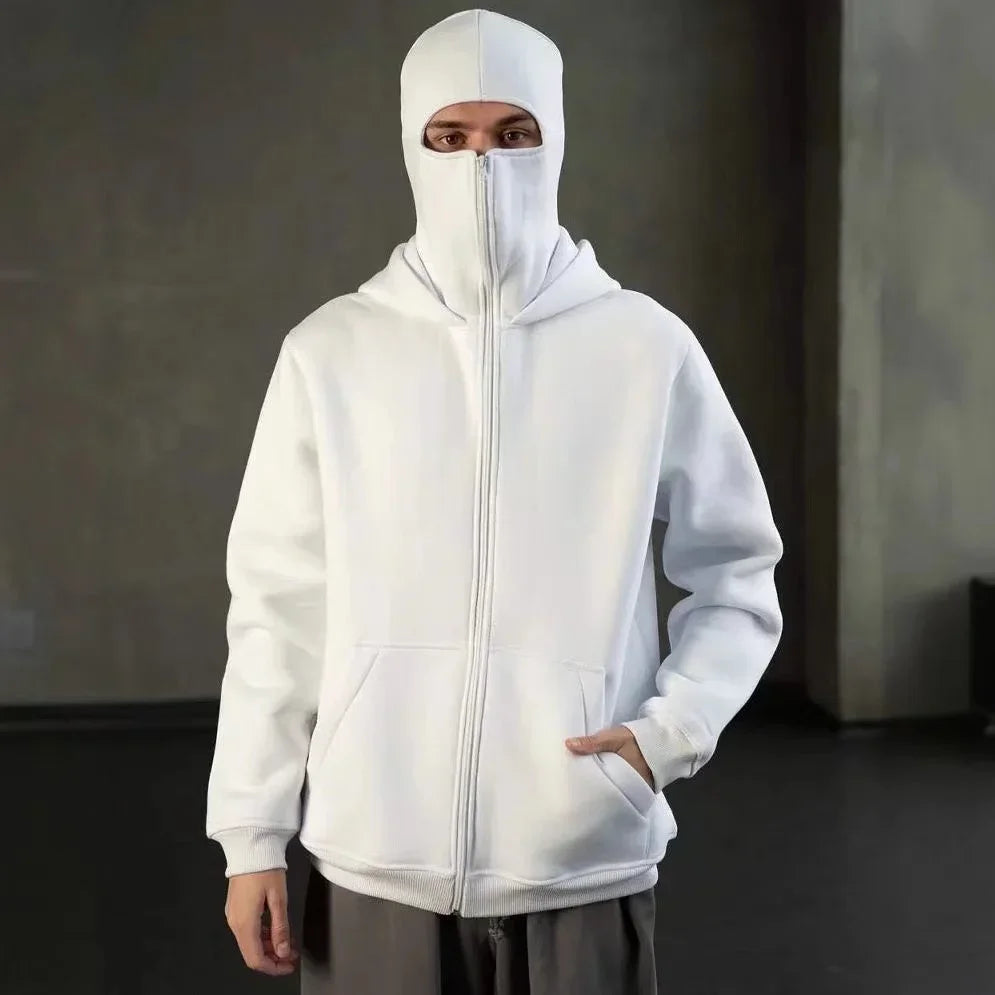 Unisex Hoodie Coat Warm Loose Balaclava Jacket Outdoor Sports Casual Jacket with Face Mask Street Wear