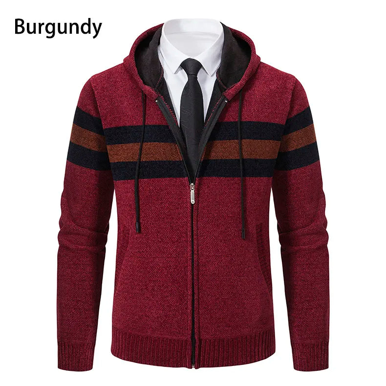 Hooded Knit Sweater Coat with Fleece Lining