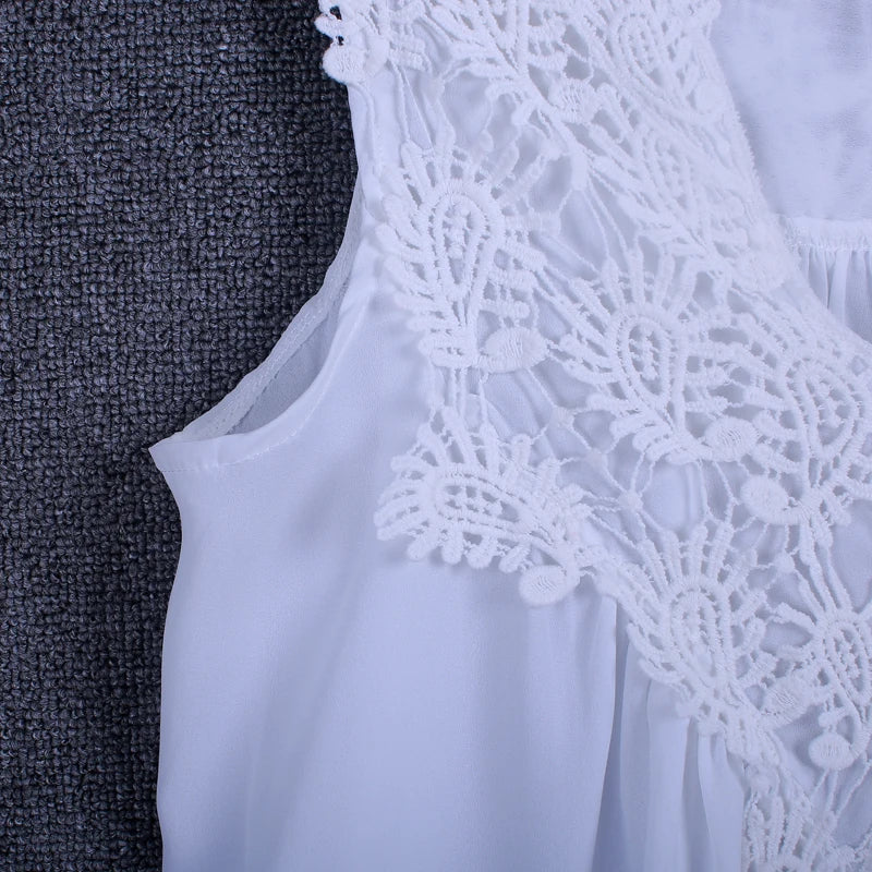 Summer tops for women  Fashion Lace Chiffon blouse V-Neck Loose Casual Chiffon Shirt