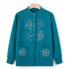 Women Winter Coats Vintage Printed Knitted Cardigan Sweater Female Jacket Spring Autumn Outerwears Top Wool Knitwear Coat