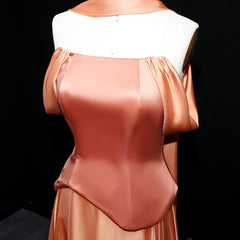 Brown Off Shoulder Chiffon Evening Gown