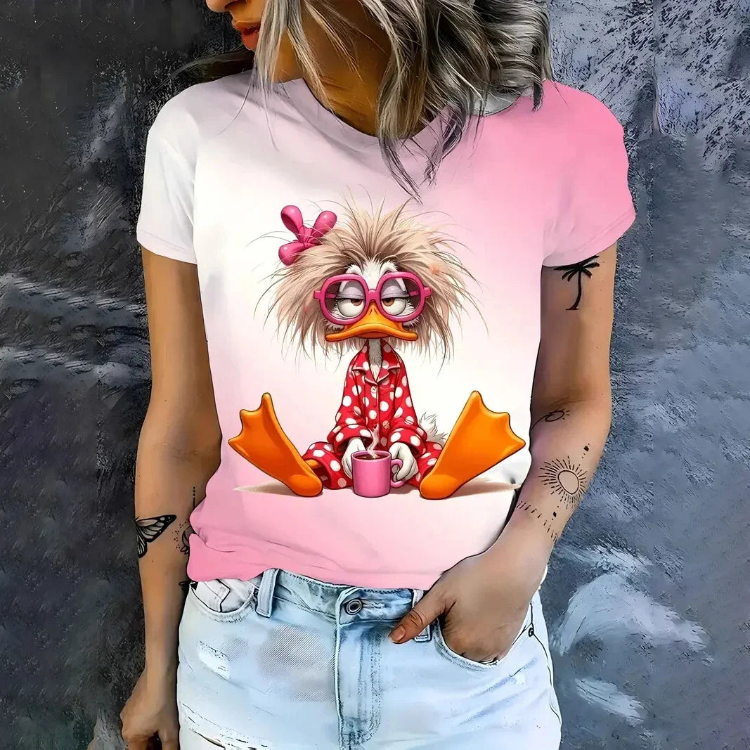 Playful Oversized Cartoon Casual Tee