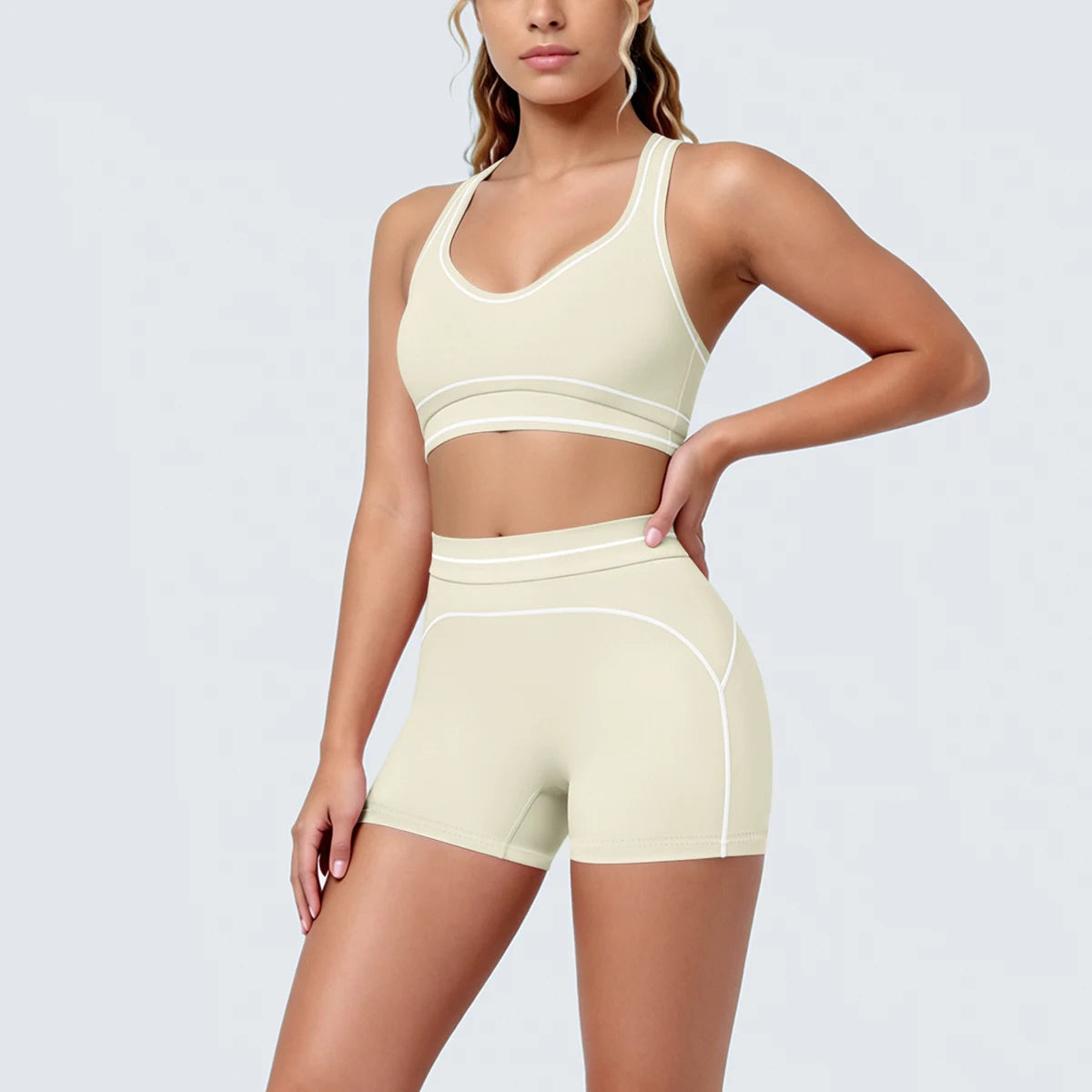 New Woman Yoga Set Color Blocking Sexy Sport Bra Yoga Underwear with Chest Pad High Waist Stripe Running Fitness Shorts Yoga Set