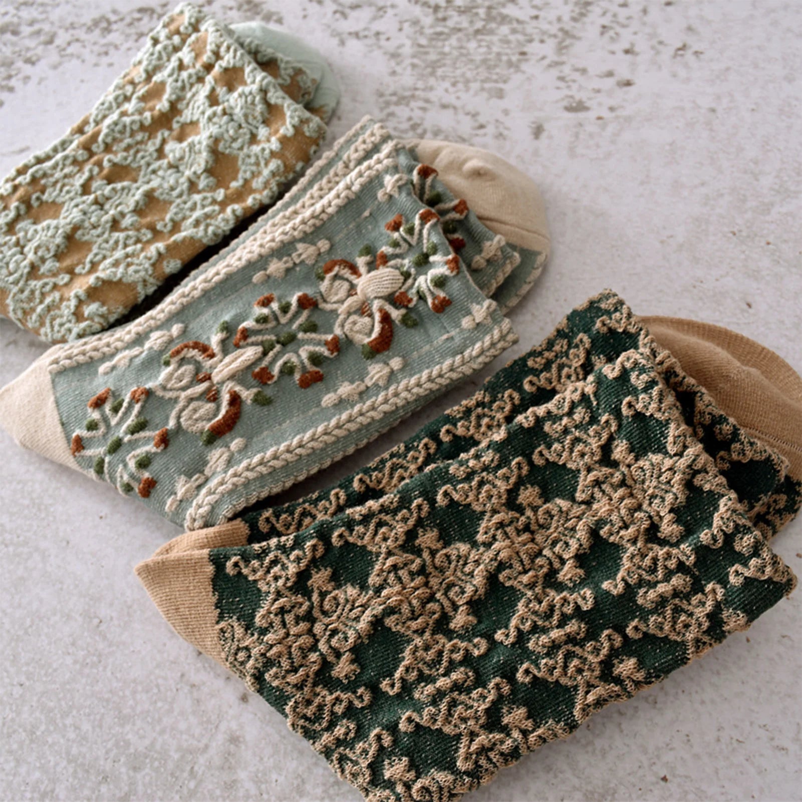 Vintage Jacquard Mid Calf Socks