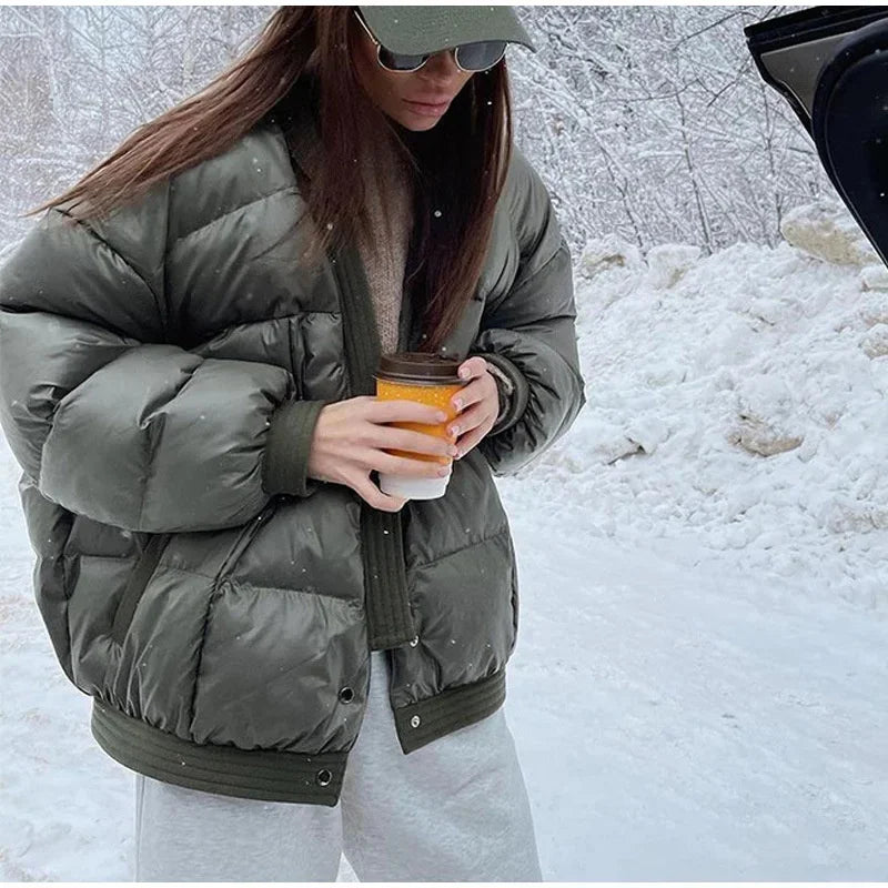 Women winter coats 2024 New in coats Couple style loose V-neck long sleeved top Thick and warm women's coat cotton-padded jacket
