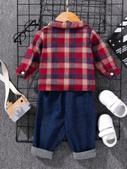 Tartan Polo Denim Outfit Set