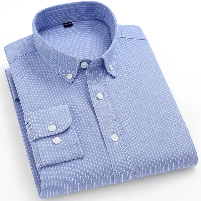 Striped Plaid Cotton Slim Shirt