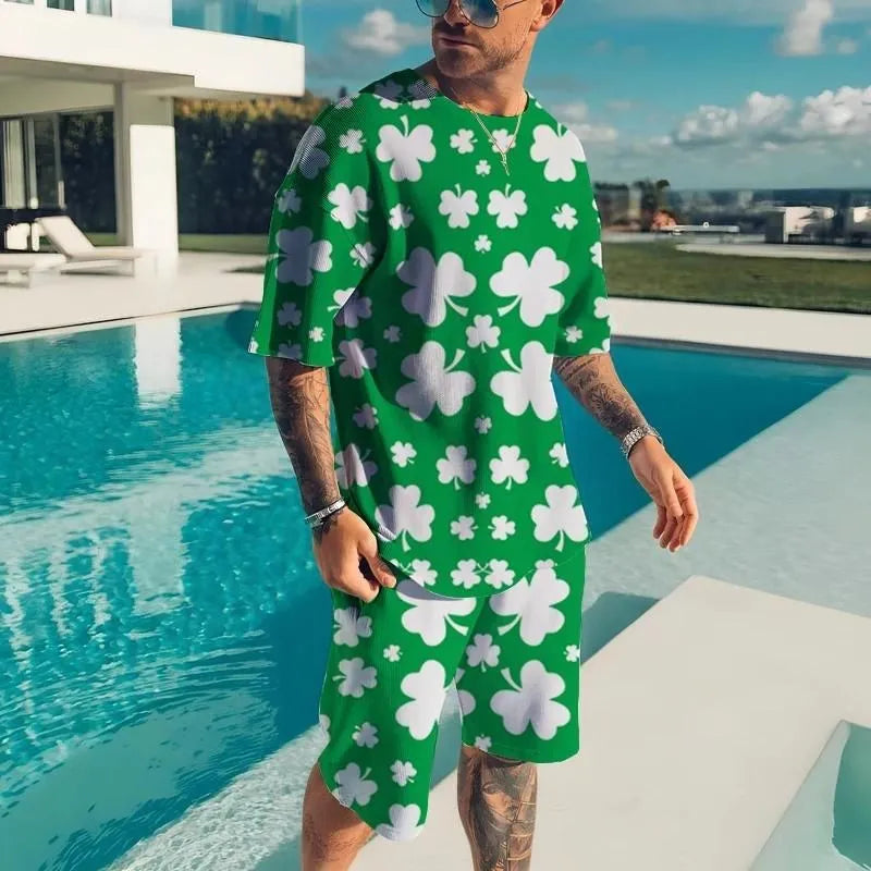 New Men's Tracksuits Summer Round Neck T-shirt Set 3D print Tracksuit Short Sets Casual Sports Suit T-shirts Two-piece suit